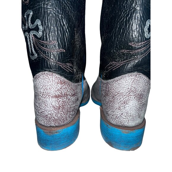 Justin Boots Womens Western Cowboy Boots Size 6.5B Turquoise Cross Square Toe - Picture 7 of 10